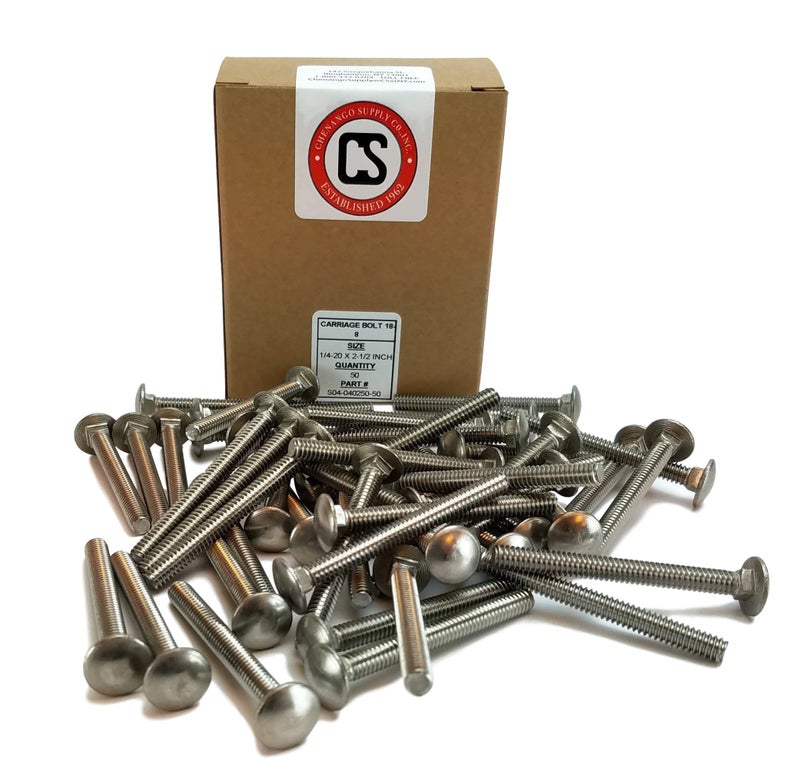 Chenango Supply Stainless 1/4-20 x 2-1/2inches Carriage Bolt (3/4inches to 5inches Lengths Available in Listing), 18-8 Stainless Steel,50 Pieces (1/4-20x2-1/2) - Image 2